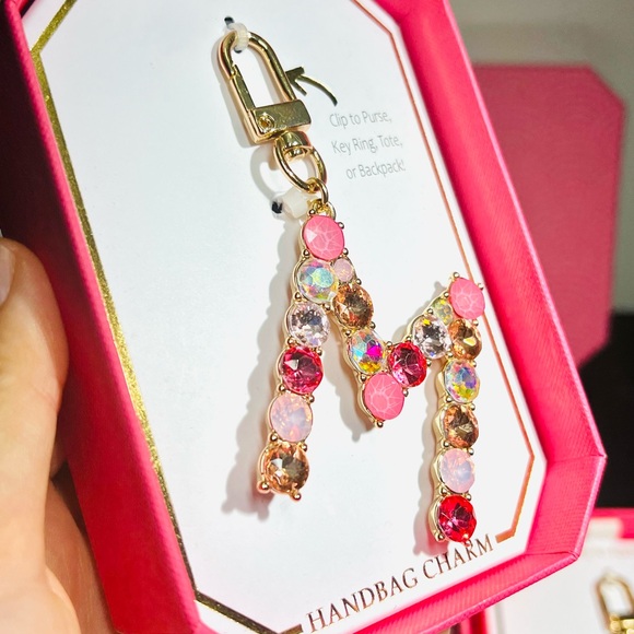 Handbang Charm Keychain Letter M initial M pink diamond crystal gem - Picture 3 of 3